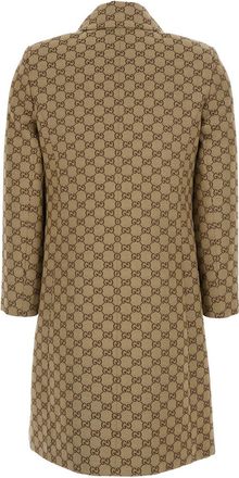 Gucci Womens Coat Beige Gg Canvas With Pointed Collar