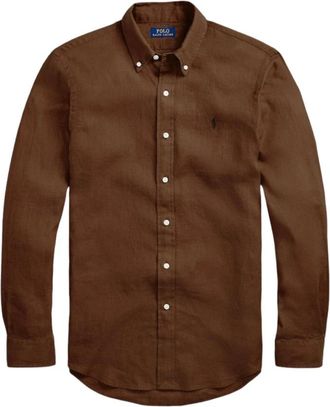 Ralph Lauren Linnen Overhemd Bruin Modern Fit Lichtgewicht - Heren - Casual Overhemden - Bruin - L - Linnen - Overhemden