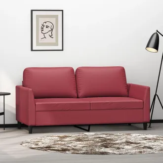 vidaXL Sof&aacute; De 2 Plazas De Cuero Sint&eacute;tico Rojo Vino 140 Cm Vidaxl