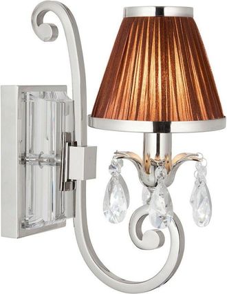 Loops Esher Luxury Single Curved Arm Traditional Wall Light Nickel Crystal Brown Shade