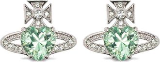 Vivienne Westwood Heart-Shaped Green Gemstone Stud Earrings with Silver-Tone Accents