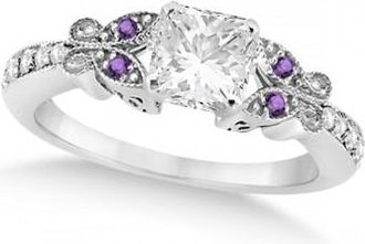 Allurez Princess Diamond & Amethyst Butterfly Engagement Ring 14k W Gold (1.00ct)