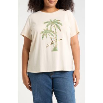 Lucky Brand Palm Lights Long Sleeve Graphic T-Shirt in Whitecap Gray at Nordstrom Rack, Size 3X
