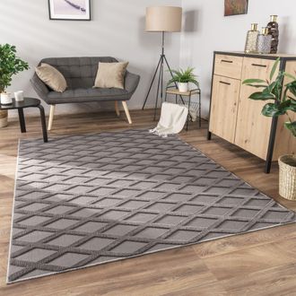 Paco Home Paco Home - Alfombra Salon De Habitacion Pelo Corto Boho Chic Nordica 3d Moderna Antracita, 230x340 Cm (de)