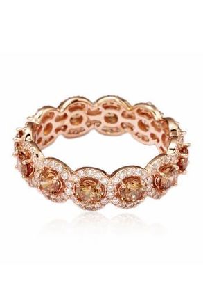 Suzy Levian 14K Rose Gold Plated Sterling Silver CZ Champagne Round Eternity Band Ring in Brown at Nordstrom Rack, Size 5.5