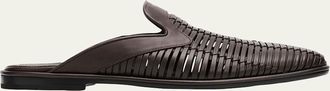 Ferragamo Mens Double-Stitched Leather Slide Mules