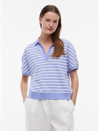 Tommy Hilfiger Womens Relaxed Fit Heathered Stripe Polo - Purple - XL