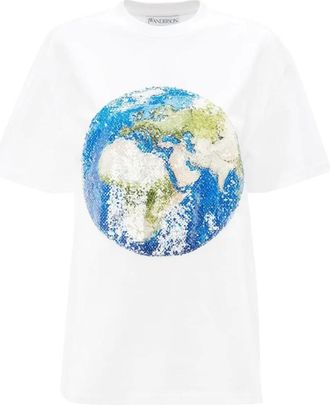J.W.Anderson Sequined Globe T-Shirt - Dames - T-shirts - Wit - XS - Katoen - Tops