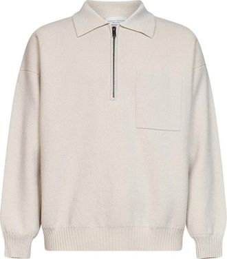 Roberto Collina Zip Polo Comfort - Heren - Vesten met rits - Beige - S - Wol - Hoodies & sweatvesten