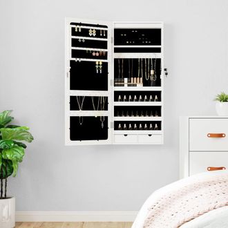 Berkfield Home Mirror Jewellery Cabinet with LED Lights Wall Mounted White