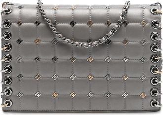 Chanel Pre-owned Womens Small Lambskin Chocolate Bar Cc Piercing Studded Chain Flap - Grey Leather - One Size