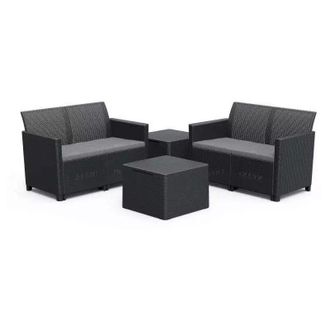 Keter Conjunto Keter 2 Sof&aacute;s + 2 Mesitas Contenedores Sof&aacute; Doble Claire Mesa Almacenaje Grafito