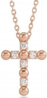 Allurez Natural Diamond Beaded Cross Pendant Necklace 14K Rose Gold (0.07ct)