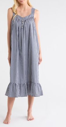 Nordstrom Cotton Shirting Nightgown in Navy Petite Gingham at Nordstrom, Size X-Large