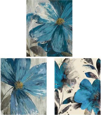 OEM Canvas Print - Blue Flowers - Nordic Minimalist - Unframed - For Living Room Bedroom Office - Set Of 3 - 13x18cm 15x20cm 20x25cm