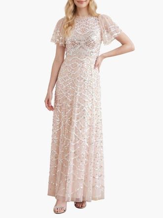 Needle & Thread Deco Dot Gloss Ankle Gown in Cream at Nordstrom, Size 16