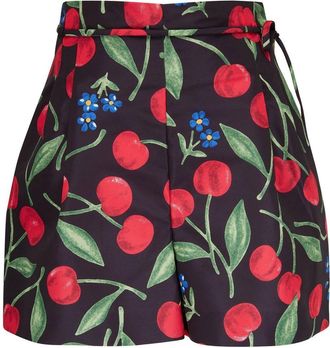 Carolina Herrera cherry-print tie-waist shorts - women - Polyester - 4 - Black