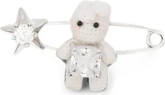 Yvmin Yvmin, Accessoires, Dames, Grijs, ONE Size, Gehaakte broche met kristalversiering