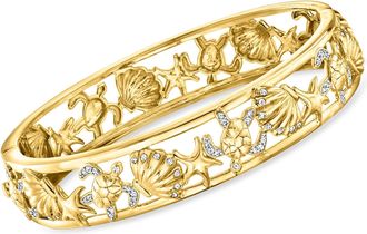 Ross-Simons Diamond Sea Life Bangle Bracelet in 18kt Gold Over Sterling