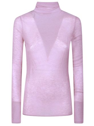 Pinko Moss Semi-Sheer Wool-Blend Turtleneck Sweater