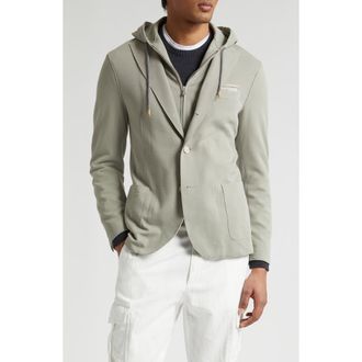 Eleventy Cotton Blend Sport Coat with Removable Hooded Bib in 07B Green at Nordstrom, Size 44 Us