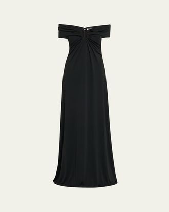 Carolina Herrera Off-Shoulder 3/4 Slv Ruched Midi Dress from