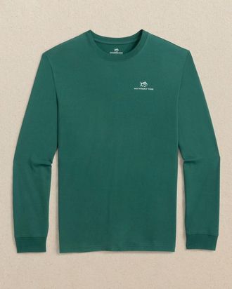 Southern Tide Mens Club Car Santa Long Sleeve T-Shirt In Salt Meadow