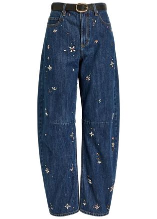 Self Portrait Crystal-embellished Barrel-leg Jeans - Denim - 28 (W28 / UK10 / S)