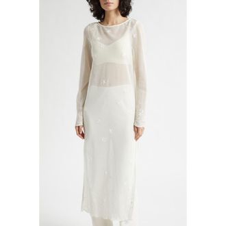 Poss&eacute; Cove Sheer Embroidered Open Knit Kaftan in Pearl at Nordstrom, Size Xx-Large