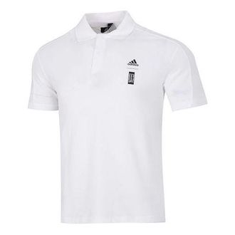 adidas Wj Solid Color Logo Micro Mark Athleisure Casual Sports Short Sleeve Polo Shirt White HE5166