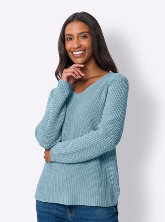 Heine Strickpullover HEINE Pullover, Damen, Gr. 34, blau (aqua), 50% Baumwolle, 50% Polyacryl, unifarben, Pullover Strickpullover