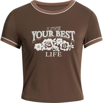 BP. Ringer Crop Graphic Baby Tee in Brown Your Best Life at Nordstrom, Size Xx-Small