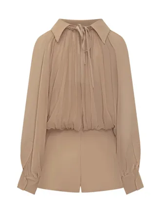 Marni Beige Solid Shirt Collar Jumpsuit