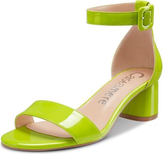 Castamere Womens Ankle-Strap Peep-Toe Sandals Block Heels Court Shoes 2IN Heel Green Bright Patent Pumps UK 5