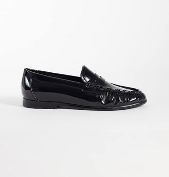 Asos Mocassini penny neri slim con arricciature-Nero