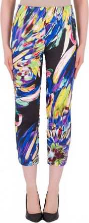 Joseph Ribkoff Womens Feather Print Knit Crop Pants In Black/royal/pink