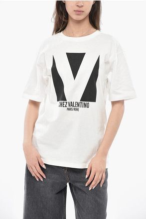 Valentino Cotton Crewneck T-Shirt CHEZ VALENTINO with Printed Logo size M
