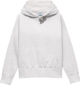 Prada Cotton Fleece Hoodie With Jewel Brooch