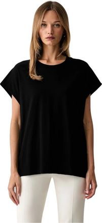 Patrizia Pepe Logo-plaque T-shirt met kapmouwtjes - Dames - T-shirts - Zwart - XS - Katoen - Tops