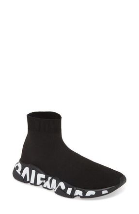 Balenciaga Mid Speed Sock Sneaker in Black/Black/White at Nordstrom, Size 7Us