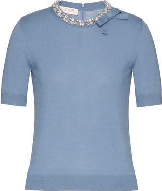Valentino Garavani embroidered wool sweater - women - Polyester/Virgin Wool/Polyamide - S - Blue