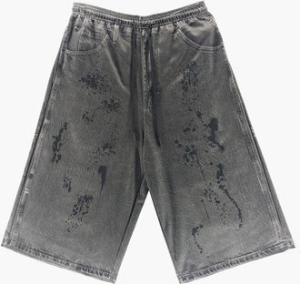 The Celect Jumbo Printed Denim Short in Black at Nordstrom, Size X-Large