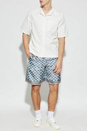 Amiri Ma Checkered Silk Shorts, Mens, Grey