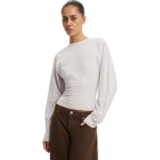 Cotton On Womens Blair Batwing Long Sleeve in Madi Stripe Babydoll Grey at Nordstrom, Size Xx-Small