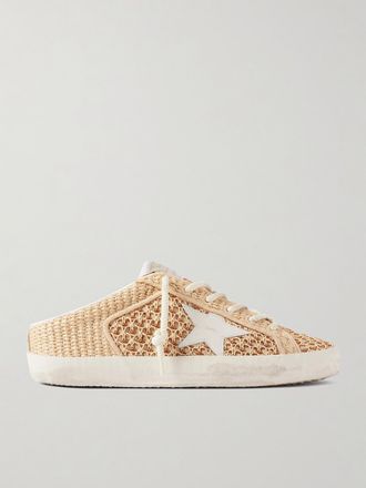 Golden Goose Sneakers Slip-on In Rafia Con Finiture In Pelle Effetto Consumato Superstar Sabot - Neutri