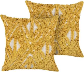Beliani Set of 2 Decorative Cushions ALCEA Cotton 45 x 45 cm Yellow Geometric Pattern