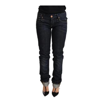 Acht Slim-fit Jeans, female, Blue, Size: W26 Acht Dark Blue Cotton Slim Fit Folded Hem Women Denim Trouser Jeans