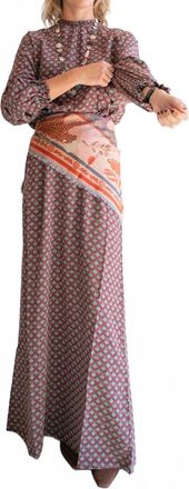 Franco Ferrari Trapezio Long Silk Dress In Red Geo