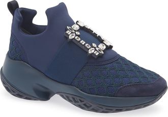 Roger Vivier Viv Crystal Buckle Slip-On Sneaker in Blue Chiaro at Nordstrom, Size 8.5Us