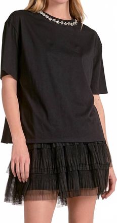 Elan Embellished Neck Tee In Black